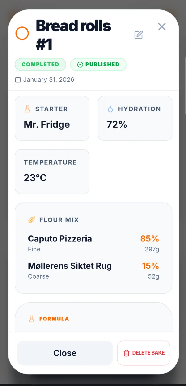 Detailed bake journal